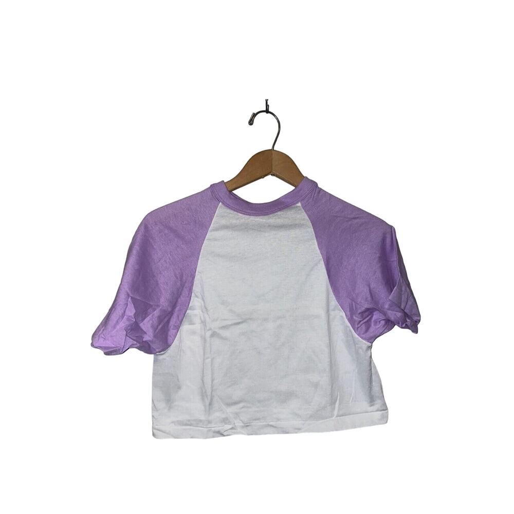 1980s 70s Vintage Sportswear White Purple Crop Top Shirt Never Worn VTG M Medium